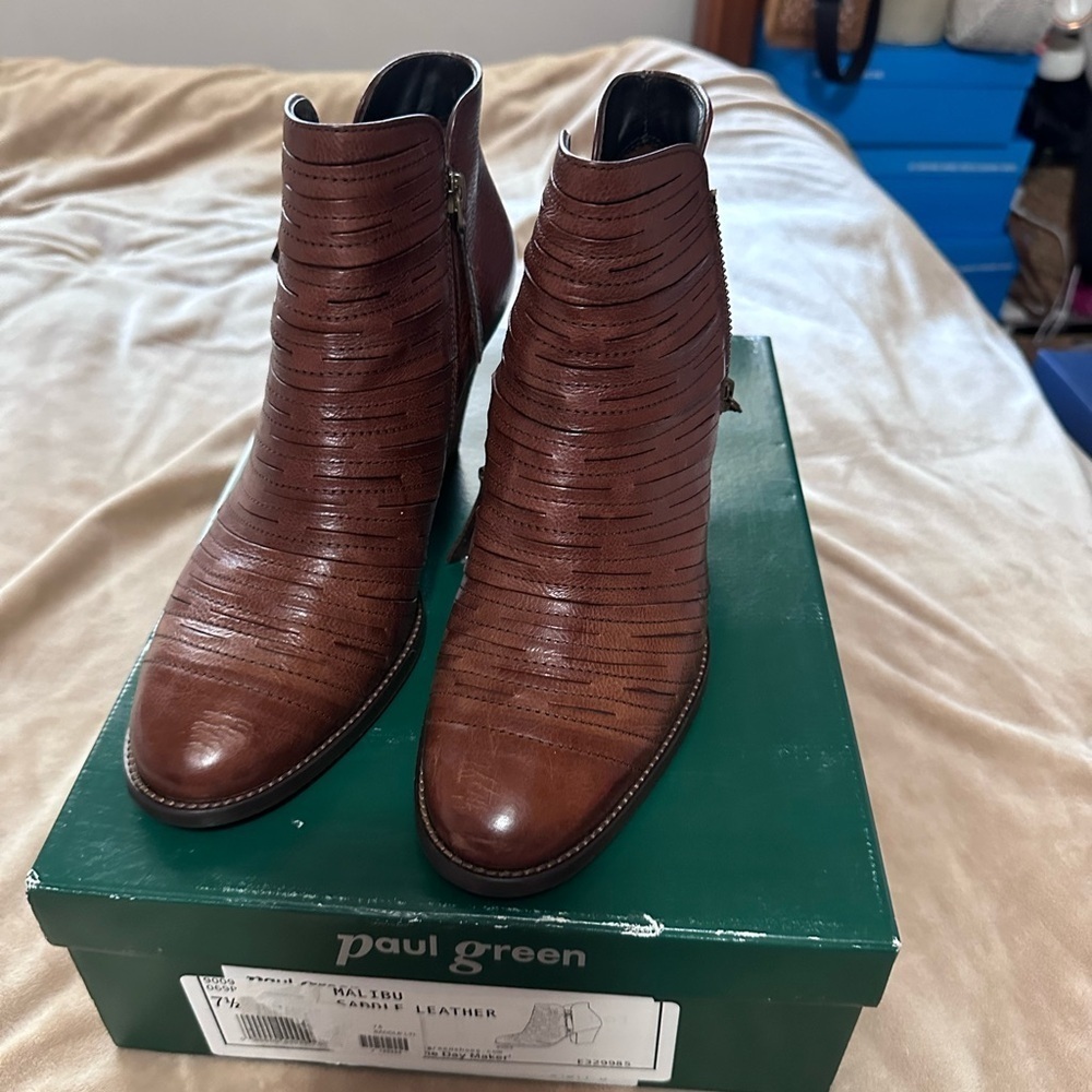 Paul Green The Day Breaker Malibu Saddle Leather Chestnut Leather Boots 7.5